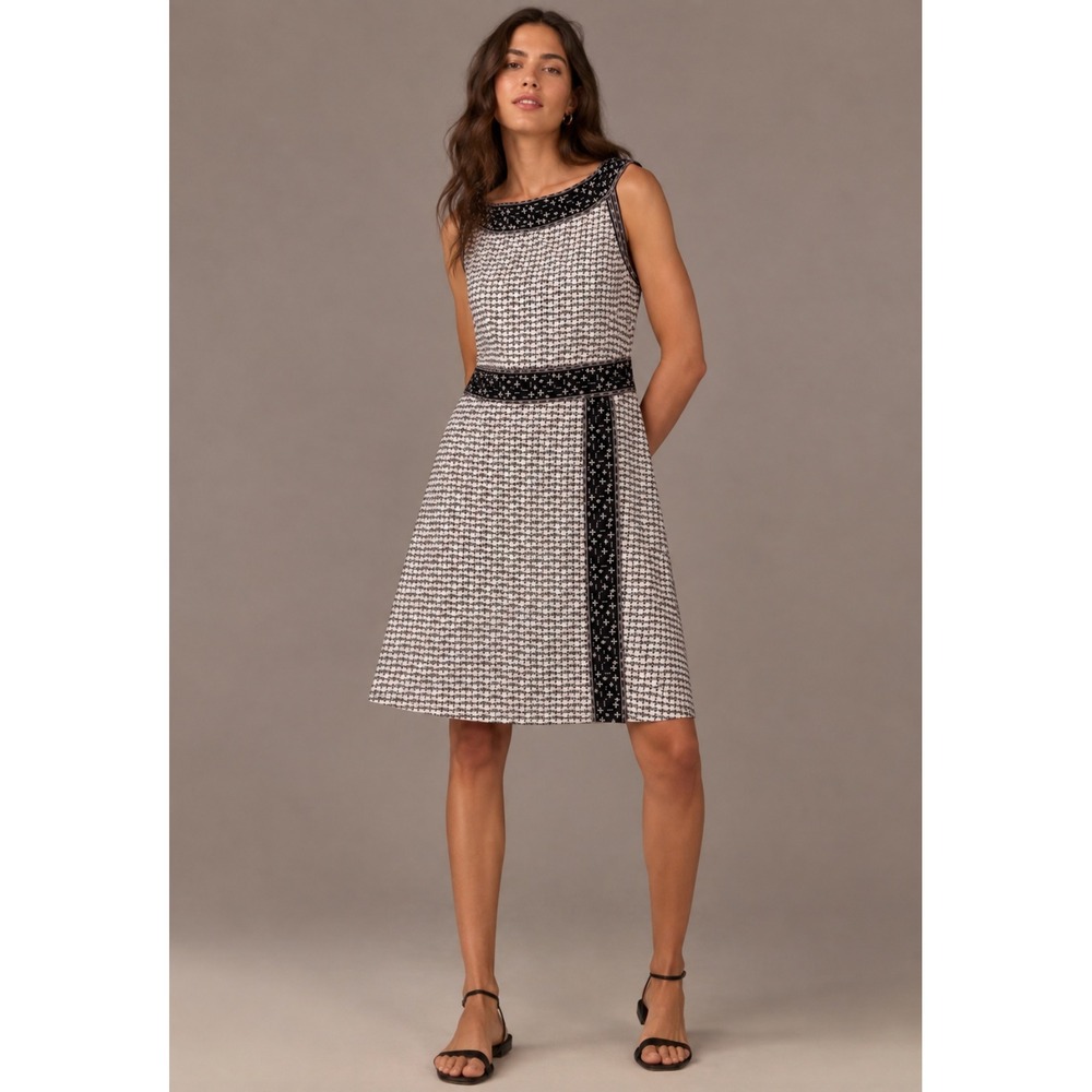 Max Studio Sleeveless Dress L Black White Geometric Mod Career Travel Minimalist